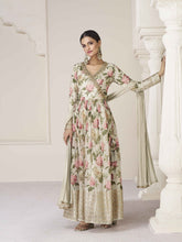 Floral Printed Art Silk Suit Set With Dupatta & Churidar
